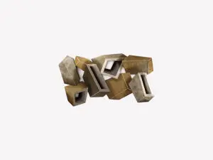 Geometric metal wall sculpture on display