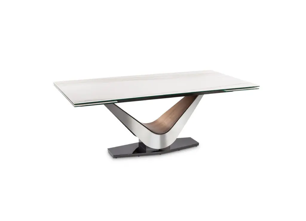 Stylish dining table with geometric support