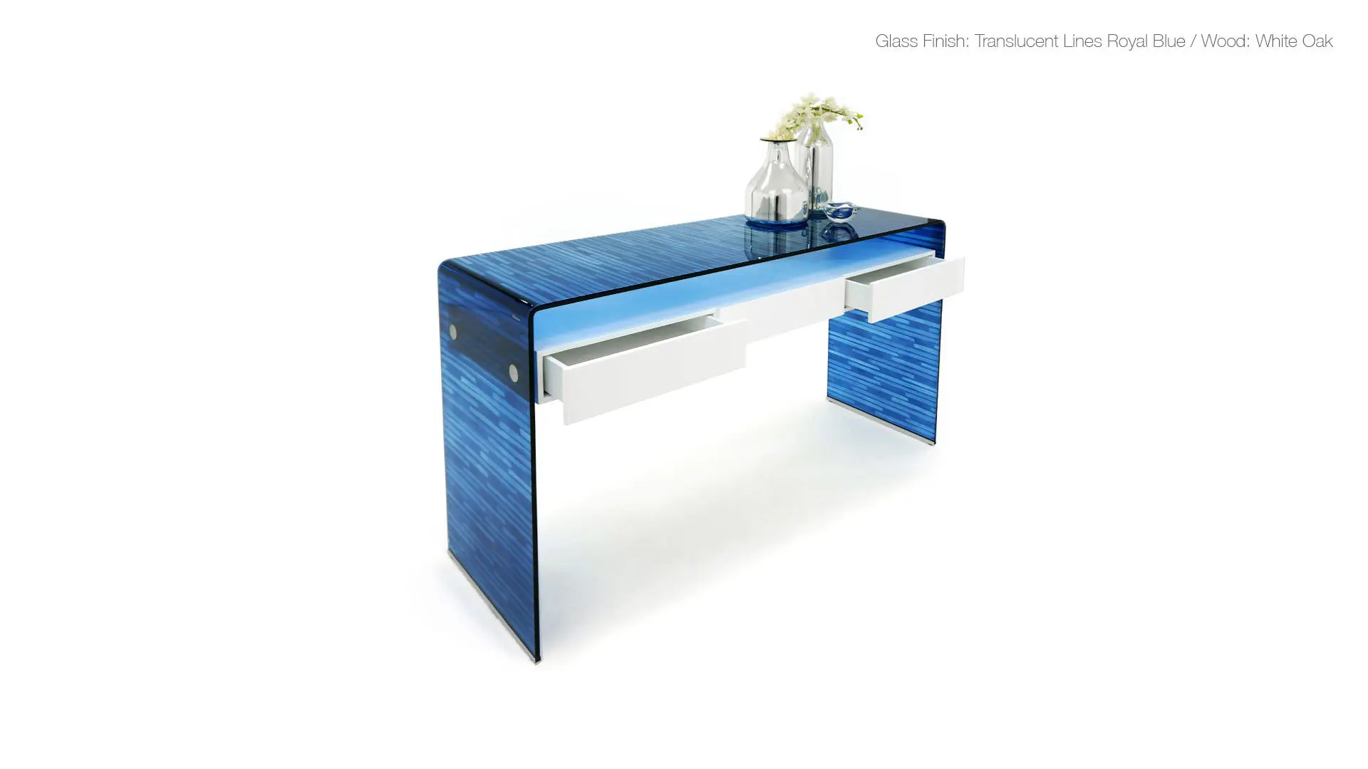 Elegant blue desk with vase
