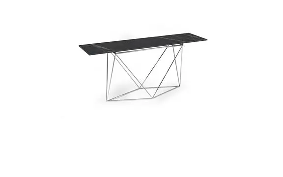 Contemporary table with angular metal base