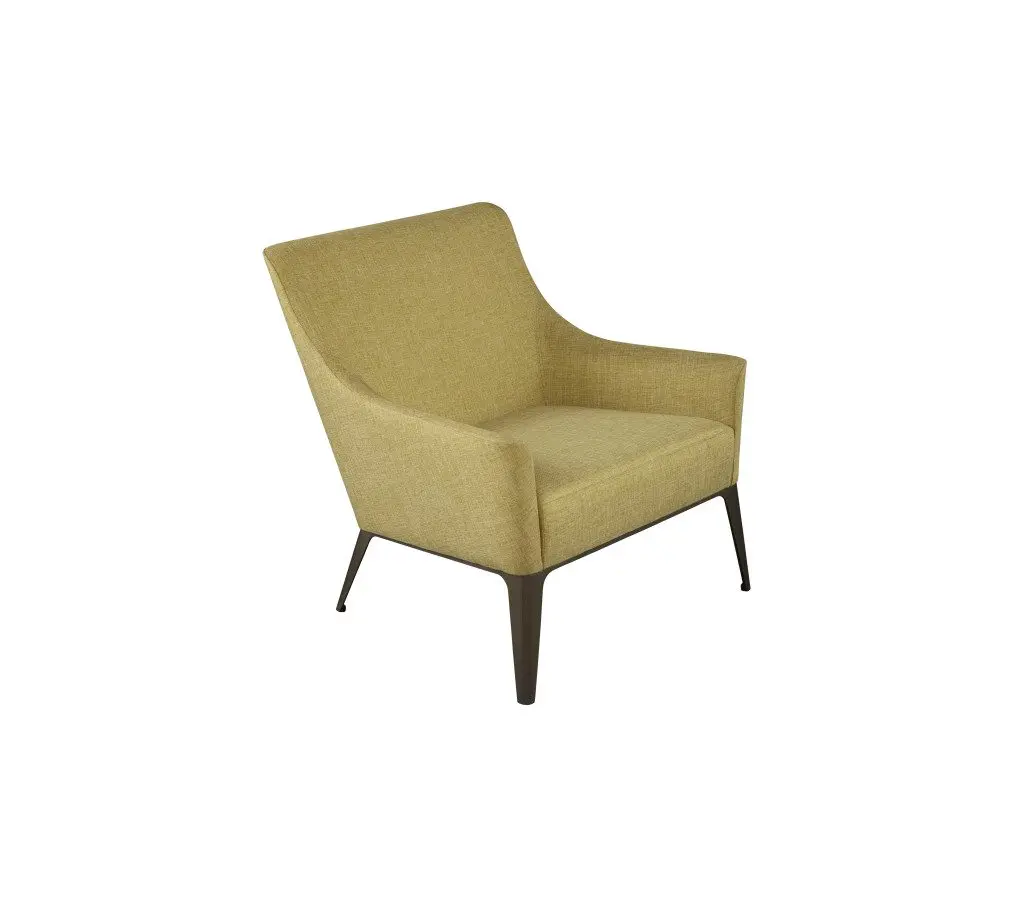 Stylish upholstered chair on angled legs.