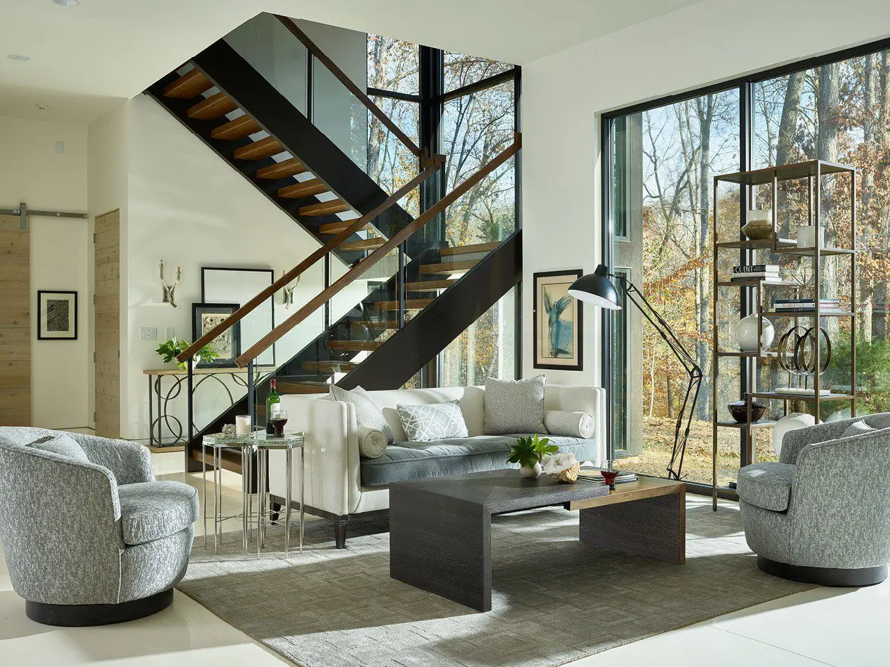 Modern living room with large windows
