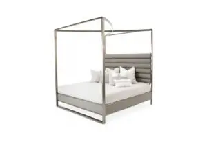 Elegant bed with headboard and pillows